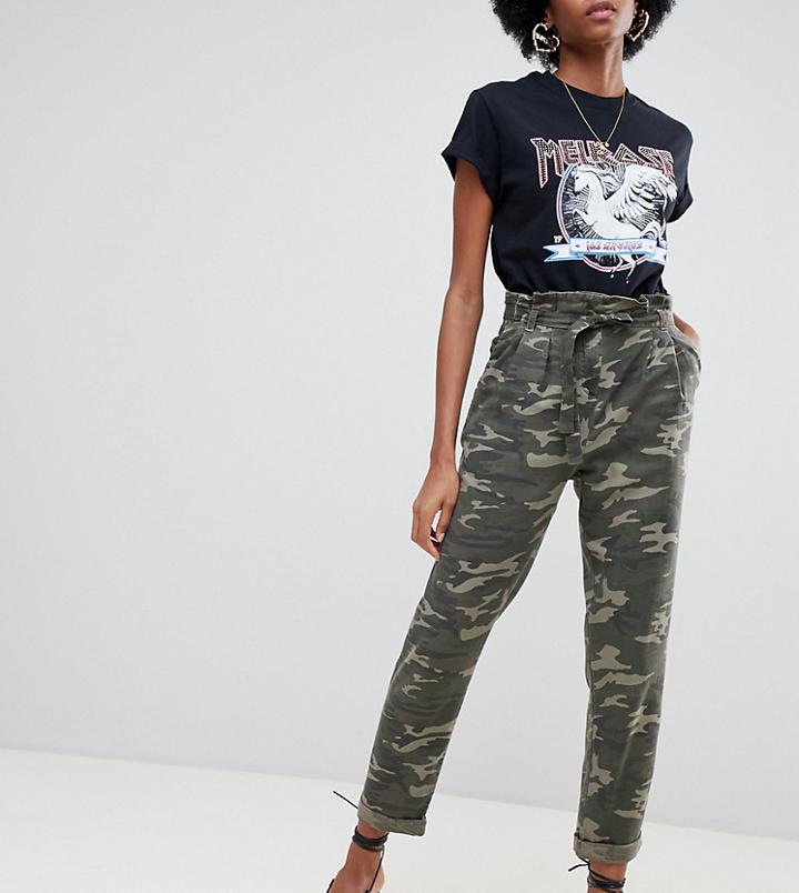 Miss Selfridge Paperbag Pants In Camo - Green