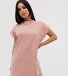 Asos Design Petite Exclusive Grown On Sleeve T-shirt Dress-beige