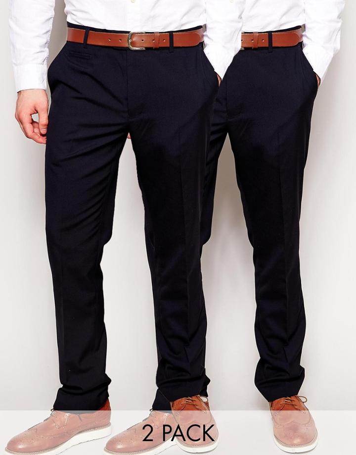 Asos 2 Pack Basic Pants In Slim Fit Save 17% - Navy