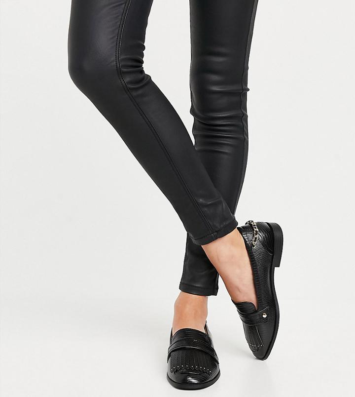 River Island Wide Fit Chain Detail Fringed Loafers In Black