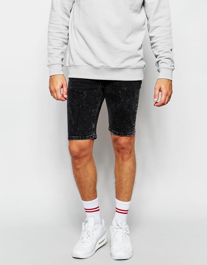 Asos Denim Shorts In Super Skinny Acid Wash Black - Washed Black
