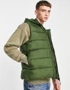 Asos Design Puffer Vest With Hood In Green