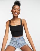 Asos Design Shirred Tank With Strappy Back In Black