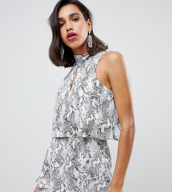 River Island Romper With High Neck In Snake Print - Multi