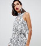 River Island Romper With High Neck In Snake Print - Multi