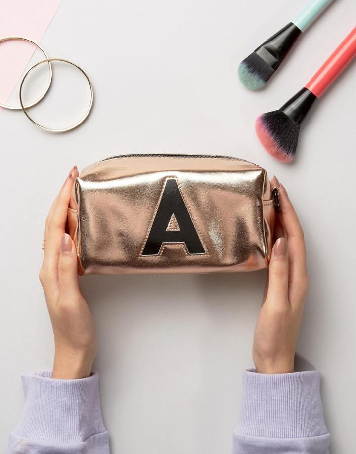 New Look A Initial Makeup Bag - Gold