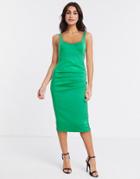 Asos Design Sleeveless Square Neck Midi Dress With Corsetry Detail In Green