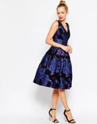 Asos Blue Rose Jacquard Midi Prom Dress - Blue