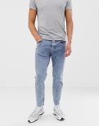 Bershka Slim Fit Jeans In Light Blue With Chain - Blue