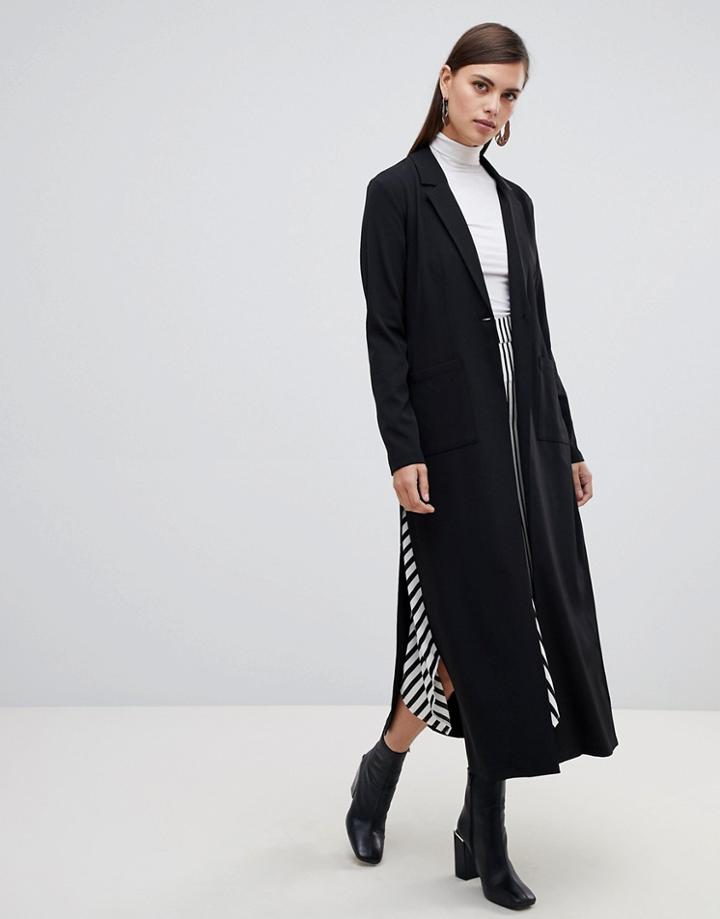 Unique 21 Long Line Single Button Coat - Black