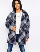 Pepe Jeans Tattler Checked Wool Mix Coat - Navy