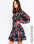 Asos Petite Blouson Sleeve Mini Dress In Floral Jacquard - Floral
