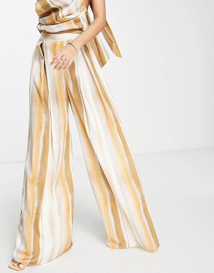 Asos Design Wide Leg Pants In Satin Stripe - Part Of A Set-multi