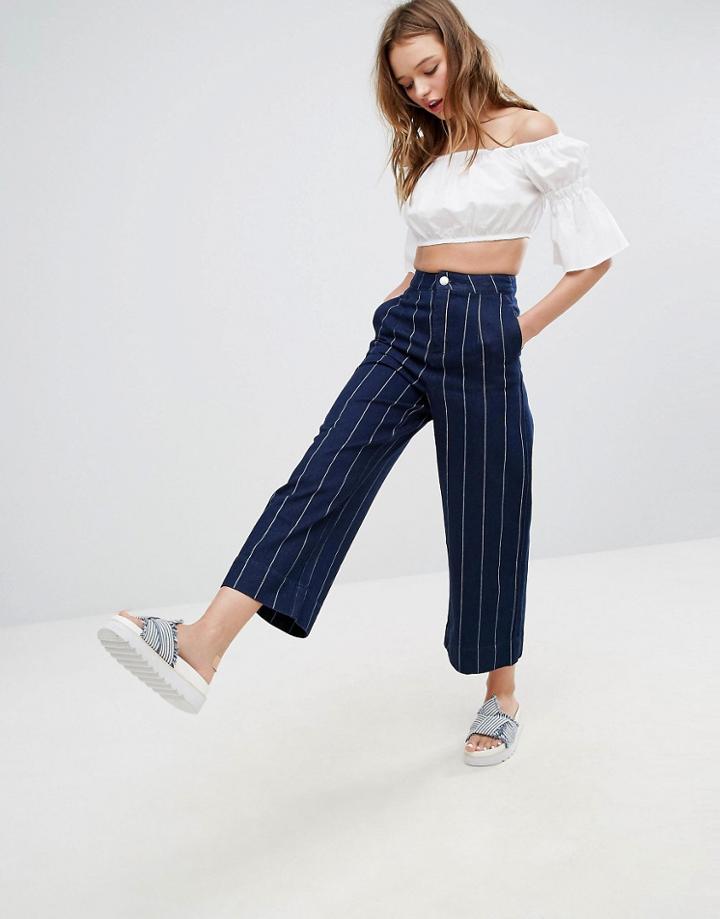 Monki Pinstripe Denim Culottes - Blue