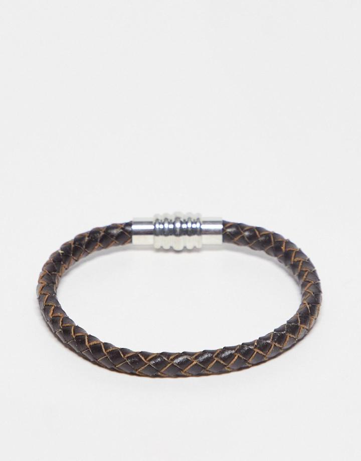 Topman Bracelet In Brown With Silver Detail