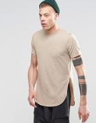 Asos Super Longline T-shirt With Side Splits And Curved Hem In Biege - Silver Mink