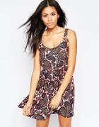 Brave Soul Paisley Print Dress With Zip Detail - Blue