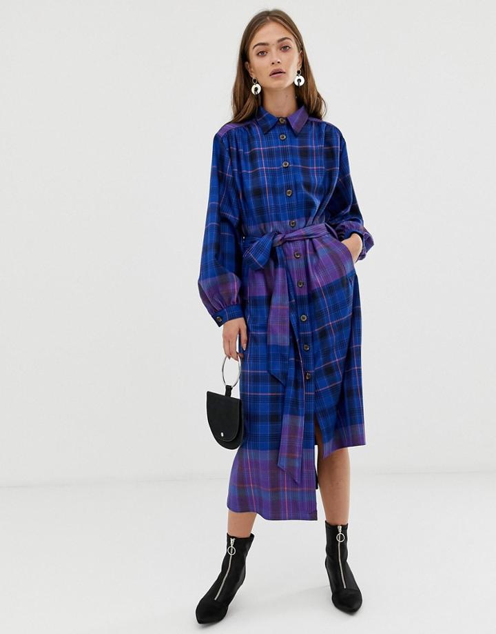 Asos White Midi Dress In Check Print