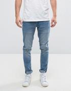 Solid Slim Jeans In Mid Wash - Blue