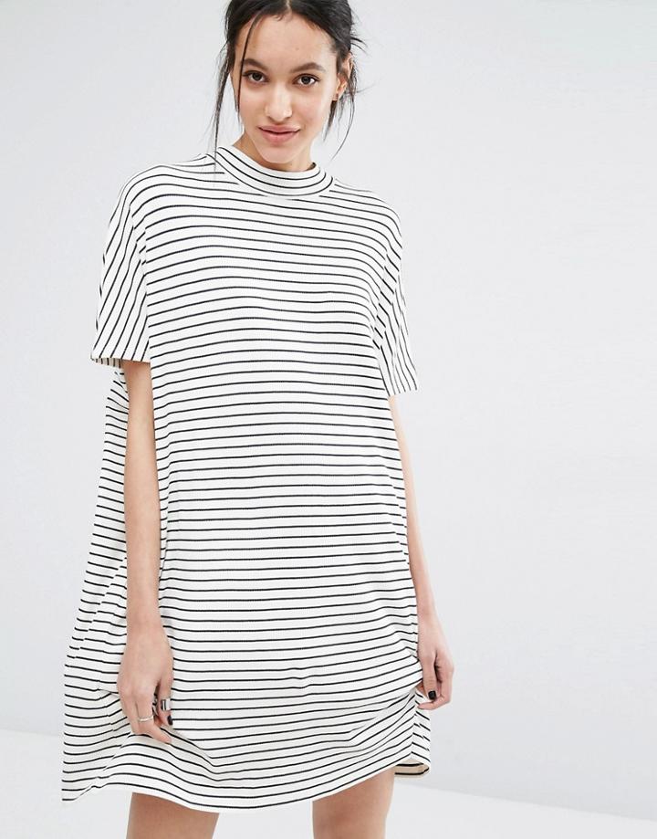 Just Female Nora Dress In Stripe With Short Sleeves - White