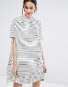 Just Female Nora Dress In Stripe With Short Sleeves - White