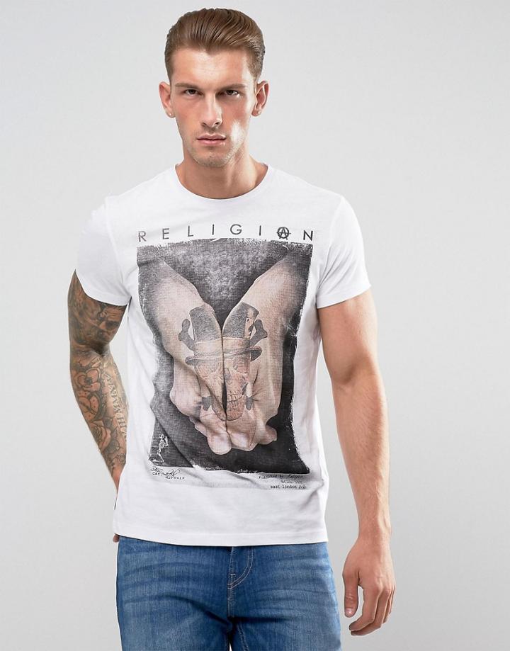 Religion Hand Skull T-shirt - White