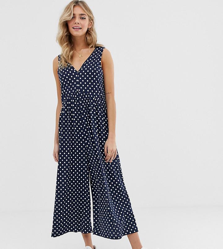 Asos Design Curved Smock Jumpsuit In Polka Dot-multi