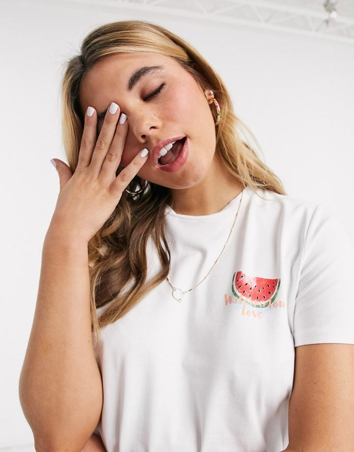 Pieces Watermelon Motif T-shirt-white