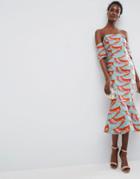 Asos Tropical Pephem Jacquard Pencil Midi Dress - Multi