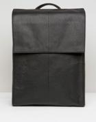 Asos Leather Backpack With Foldover Top - Black