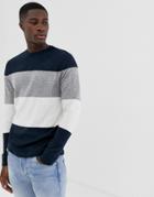 Only & Sons Stripe Knitted Sweater - Navy