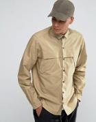 Asos Military Shirt In Stonewith Storm Flaps And Long Sleeves In Regular Fit - Stone