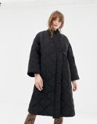 Monki Padded V-neck Coat In Black - Black