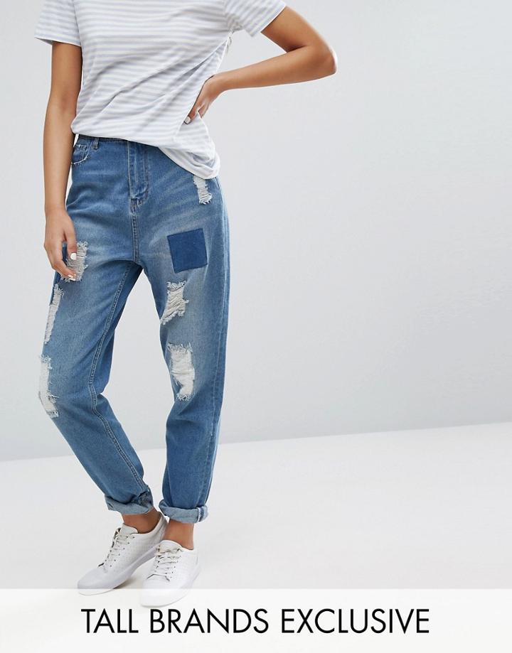 Daisy Street Tall Mom Jean With Patchwork Detail - Blue