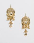Asos Design Drop Earrings With Ball Details In Gold Tone - Gold
