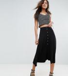 Asos Tall Midi Skater Skirt With Poppers - Black