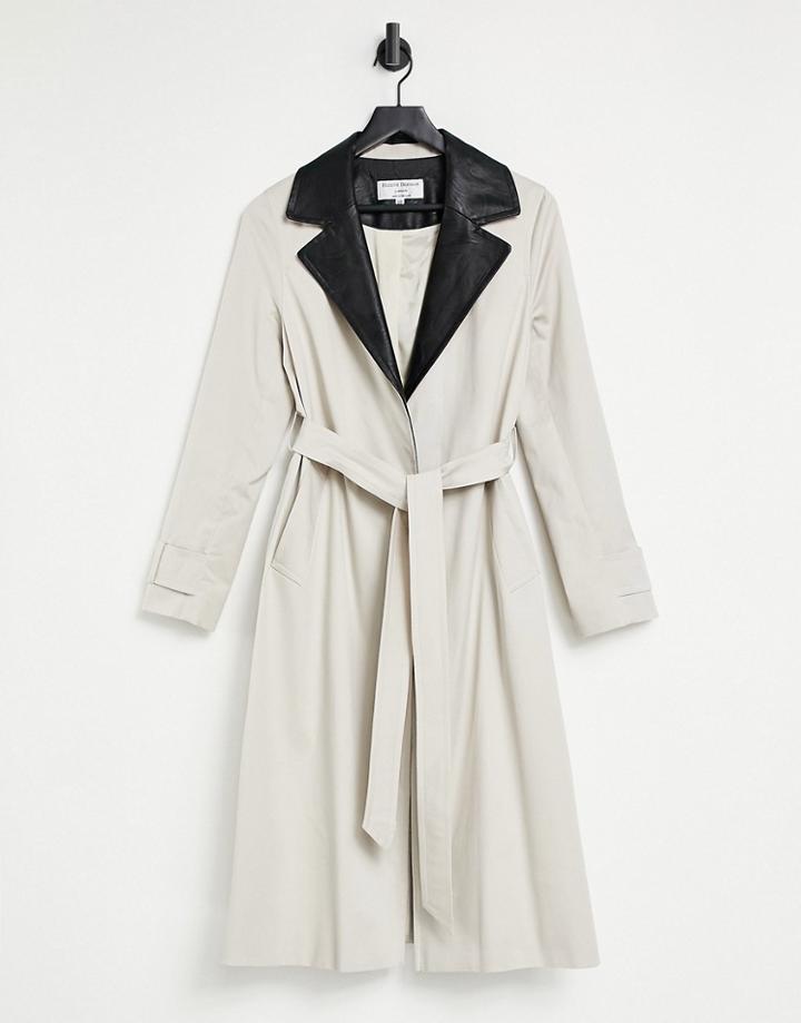 Helene Berman Contrast Pleather Ruth Coat In Beige-neutral