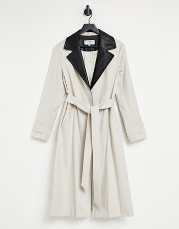 Helene Berman Contrast Pleather Ruth Coat In Beige-neutral