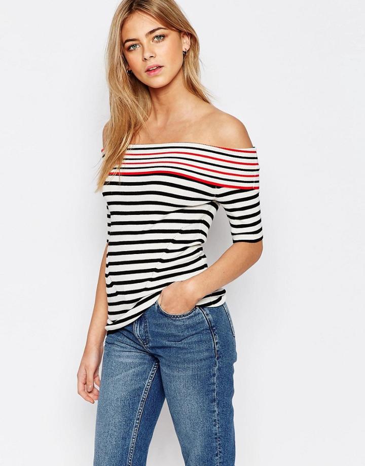 Oasis Stripe Bardot Top - Black And Ivory