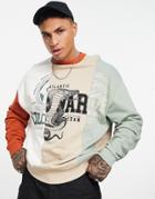 Asos Design Oversized Sweatshirt In Brown Color Block With Splice Print