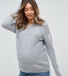Asos Maternity Sweater In Fluffy Yarn With Crew Neck - Gray