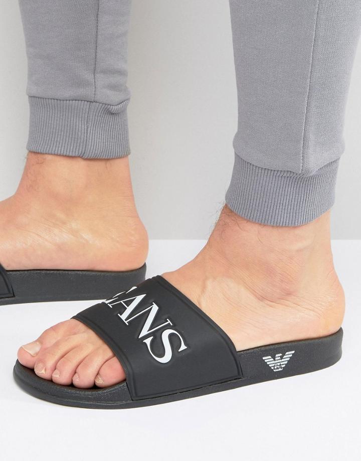 Armani Jeans Logo Slider Flip Flops In Black - Black