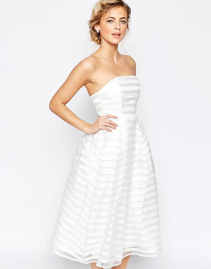True Decadence Midi Prom Dress In Stripe - Cream Stripe