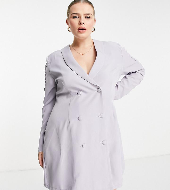 Saint Genies Plus Ruched Hem Button Through Blazer Dress In Lavender-purple