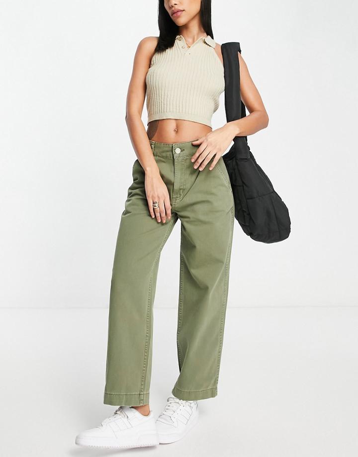 Pull & Bear Dad Cargo Pants In Khaki-green