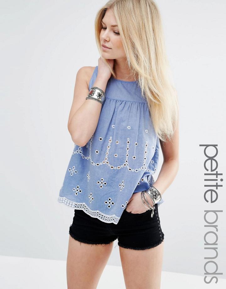 Vero Moda Petite Cutwork Chambray Top - Blue