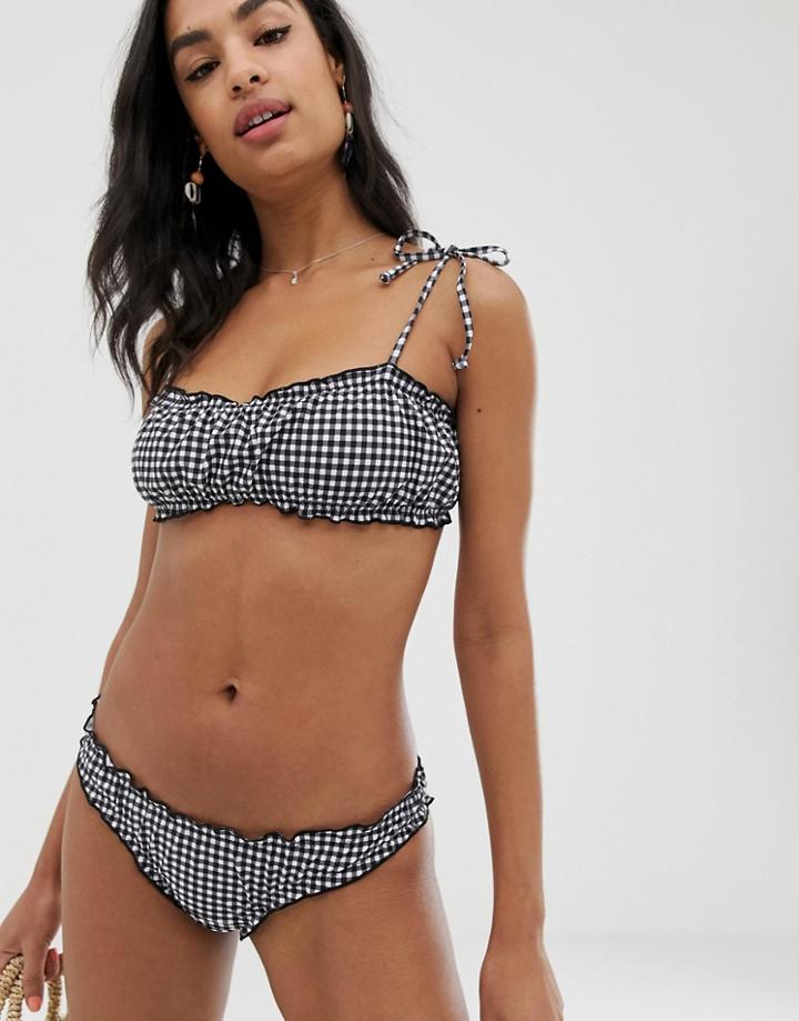 Fashion Union Bliss Mono Check Bikini Bottom In Multi