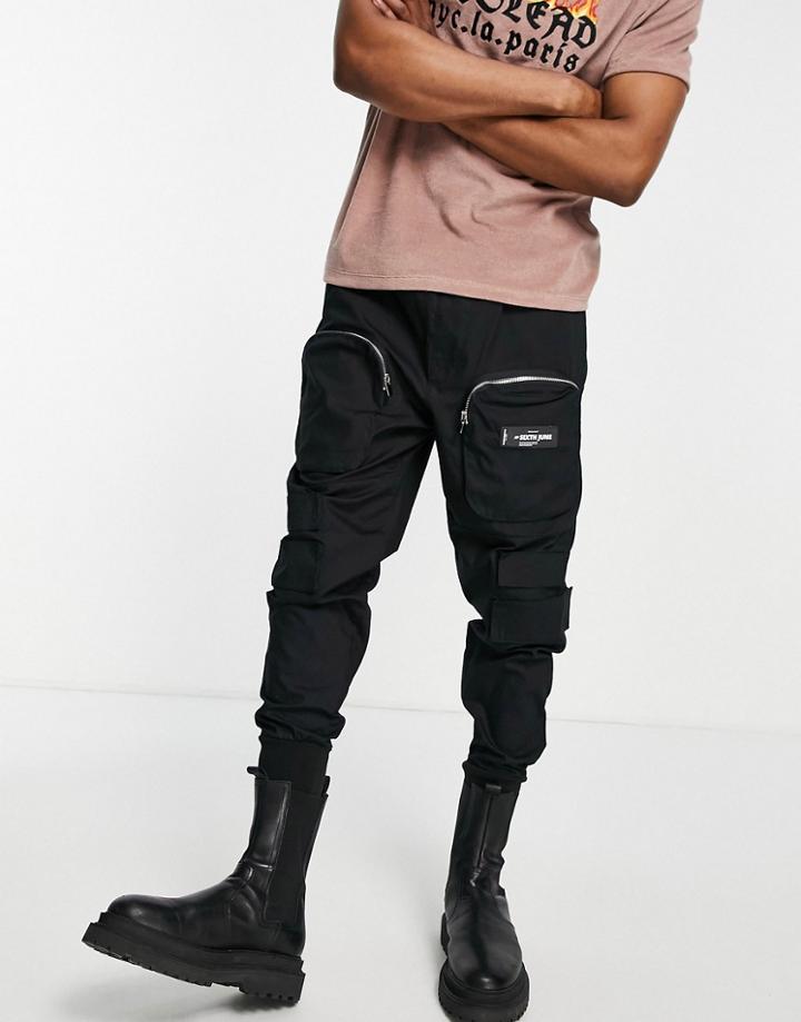 Sixth June Front Zip Cargo Pants In Black