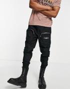 Sixth June Front Zip Cargo Pants In Black