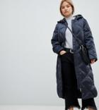 Asos Design Petite Longline Puffer Jacket - Gray